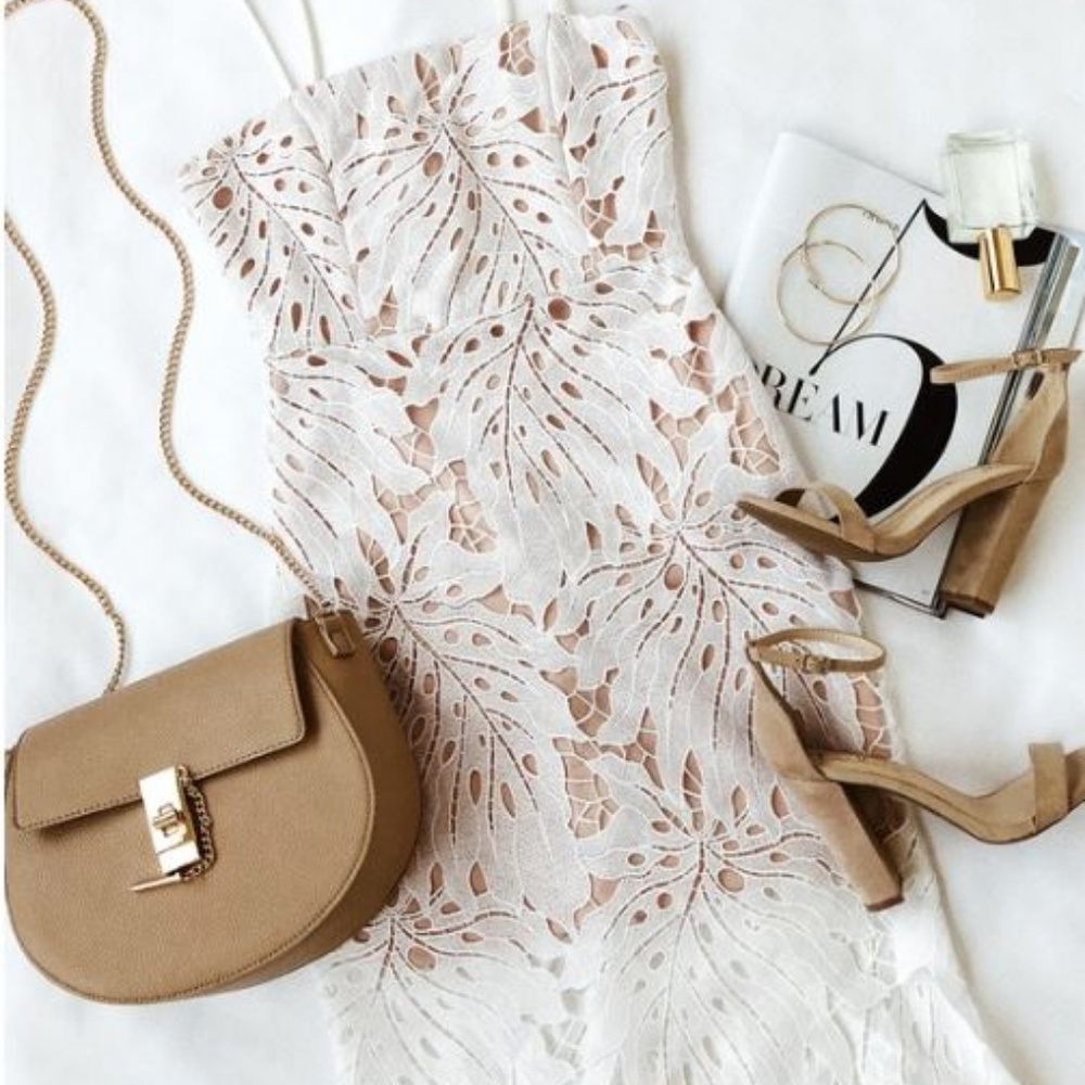 Lulu's RESPLENDENCE WHITE LACE BODYCON MIDI DRESS